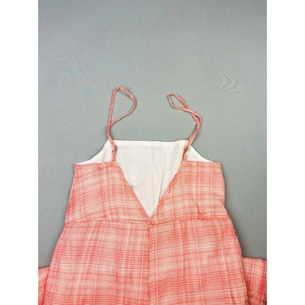 Urban Outfitters Women's XS Gauzy‎ Summer Coral Plaid Overalls Jumpsuit
